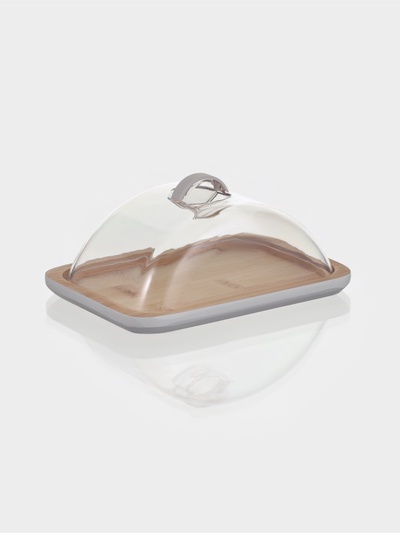 Маслёнка Heaven, 15.5×11.5×7 см, бамбук, крышка пластик, белая