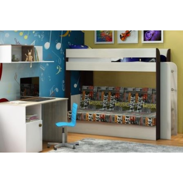 Кровать Карамель 75, 2126х834х1674, сосна карелия/венге магия/музыка - Фото 1