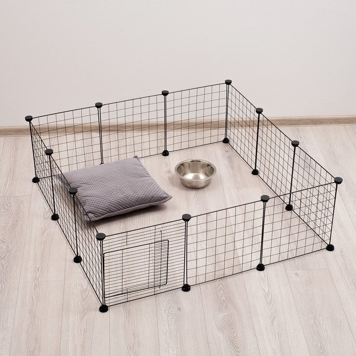 Вольер 12 секций, металлический, 105×105×35 см, (35×35 см звено), чёрный - Фото 1