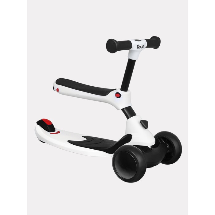 Беговел - самокат детский Rant Rider, со светящимися колёсами, белый