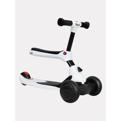 Беговел - самокат детский Rant Rider, со светящимися колёсами, белый