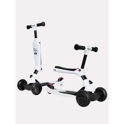 Беговел-самокат детский Rant Rider, со светящимися колёсами, белый