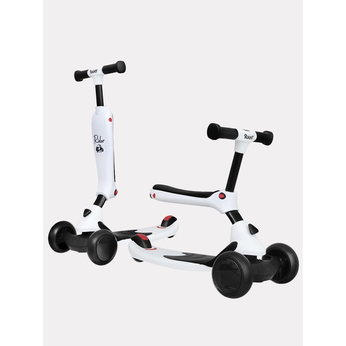 Беговел-самокат детский Rant Rider, со светящимися колёсами, белый - Фото 1