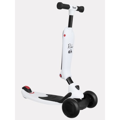 Беговел - самокат детский Rant Rider, со светящимися колёсами, белый
