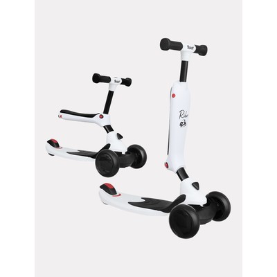 Беговел - самокат детский Rant Rider, со светящимися колёсами, белый