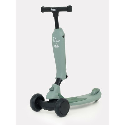 Беговел-самокат детский Rant Rider, со светящимися колёсами, зелёный