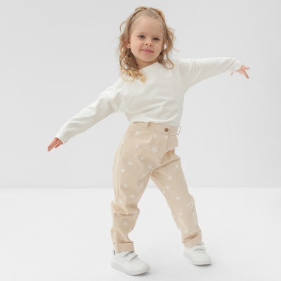 Брюки для девочки MINAKU: Cotton Collection, бежевые, рост 104 см