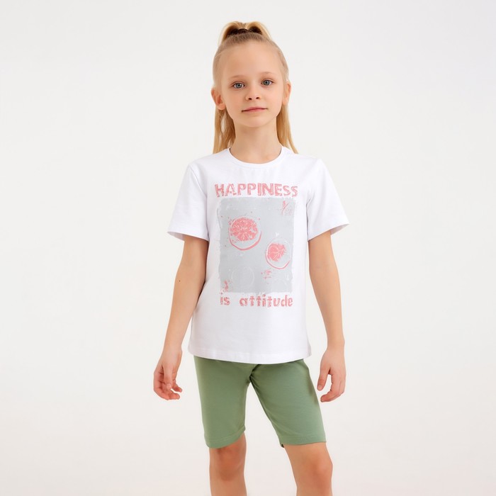 Футболка для девочки MINAKU: Happines, белая, рост 134 см