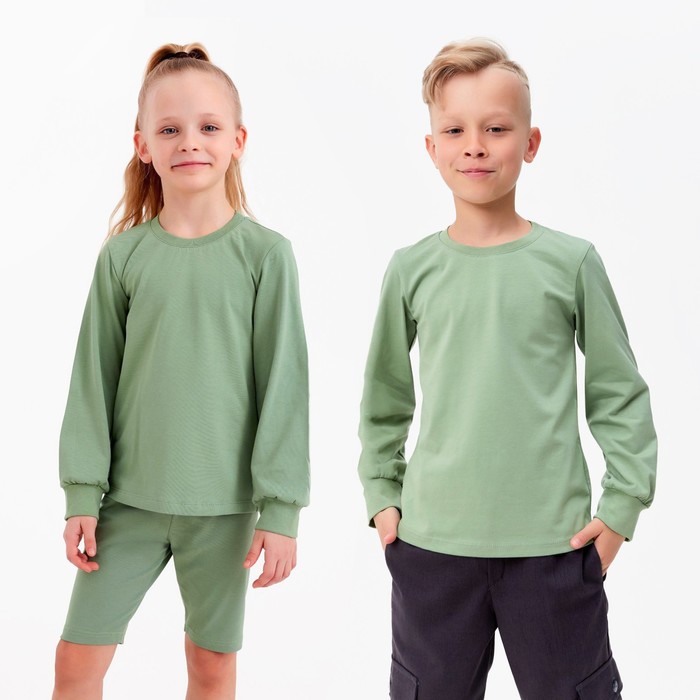 Лонгслив детский MINAKU Basic line, оливковый, рост 128 см - Фото 1