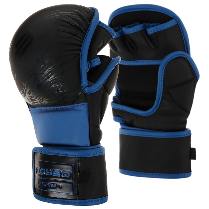 Перчатки для ММА BoyBo Wings, цвет чёрный/синий, размер XL - Фото 1