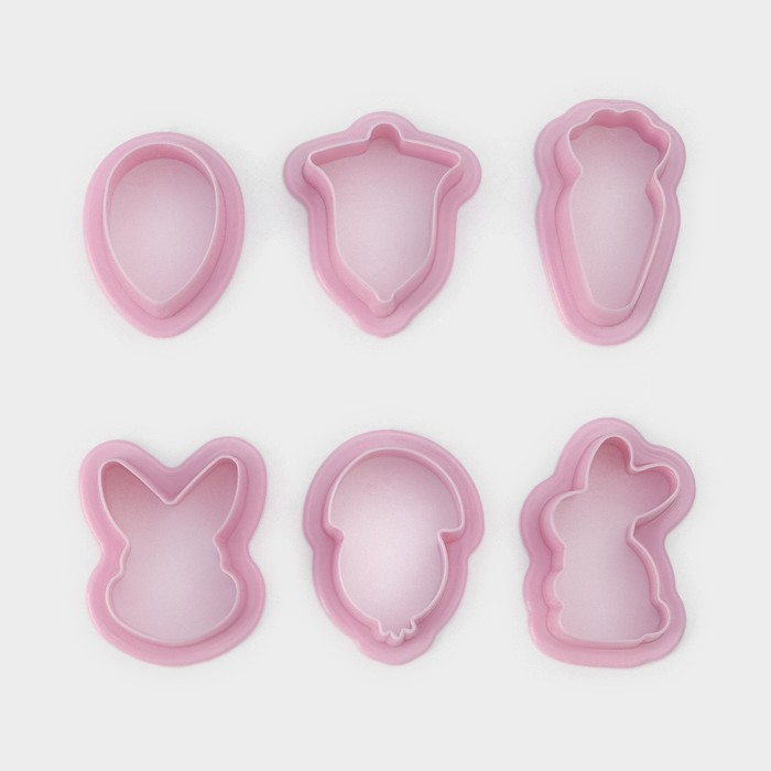 Набор форм для печенья Доляна «Пасхальный», 6 предметов, 8×7×2 см, цвет розовый - Фото 1