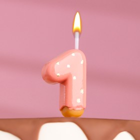 Свеча в торт "Клубничная глазурь", цифра "1", розовая, 3,8 см