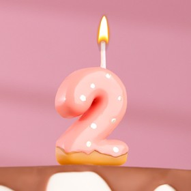 Свеча в торт "Клубничная глазурь", цифра "2", розовая, 3,8 см