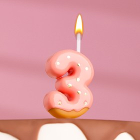 Свеча в торт "Клубничная глазурь", цифра "3", розовая, 3,8 см
