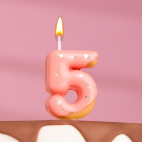 Свеча в торт "Клубничная глазурь", цифра "5", розовая. 3,8 см