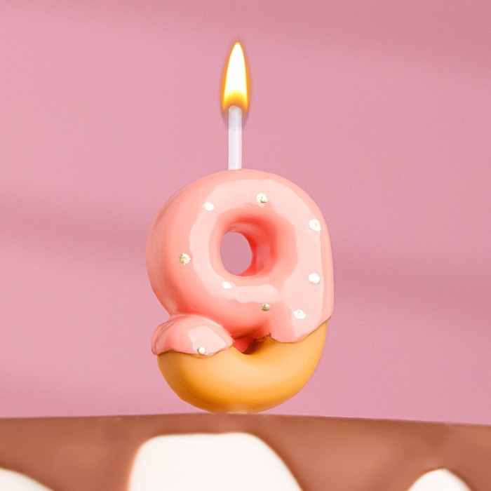 Свеча в торт "Клубничная глазурь", цифра "9", розовая, 3,8 см - Фото 1