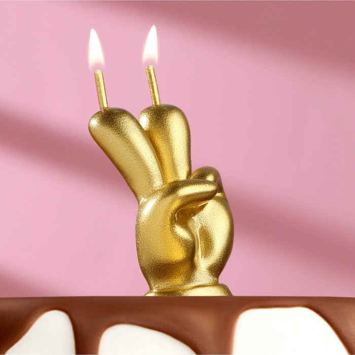 Свеча в торт "Мне два", золотая, 5 см - Фото 1