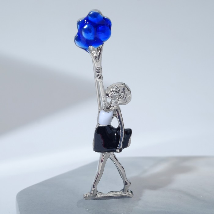 Брошь «Девочка» с воздушными шарами, цветная в серебре - Фото 1