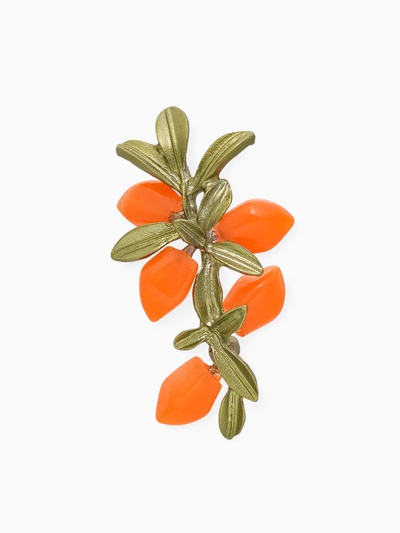 Брошь «Облепиха», цвет оранжево-зелёный в серебре
