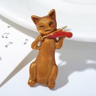 Брошь "Кот" играет на скрипке, цвет коричнево-красный в золоте - Фото 1