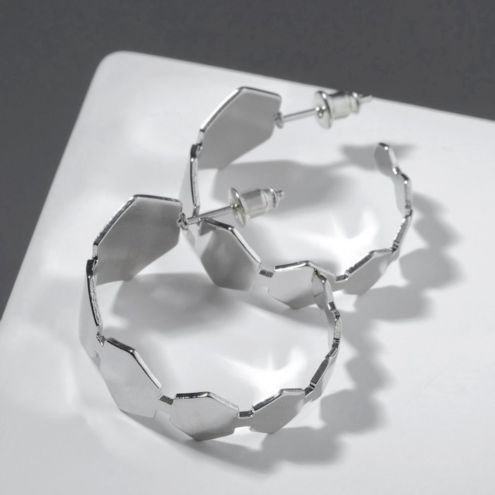 Серьги-кольца «Соты» пластины, цвет серебро, d=2,5 - Фото 1