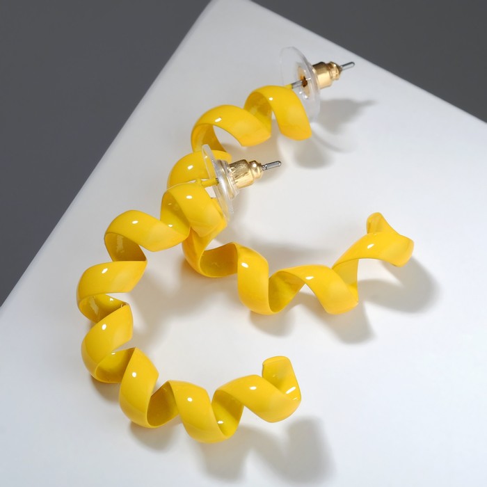Серьги-кольца «Спираль» юла, цвет жёлтый, d=3 - Фото 1
