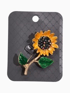 Брошь «Цветок подсолнуха» на стебле, цветная в золоте - Фото 4