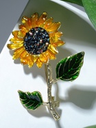 Брошь «Цветок подсолнуха» на стебле, цветная в золоте 7107988