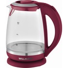 Чайник электрический WILLMARK WEK-2005G, стекло, 2 л, 2200 Вт, LED-подсветка, бордовый - фото 318811285