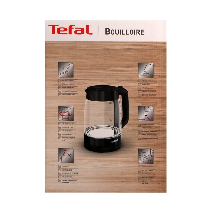 Чайник электрический Tefal KI840830, стекло, 1.7 л, 2200 Вт, чёрный - фото 51334805