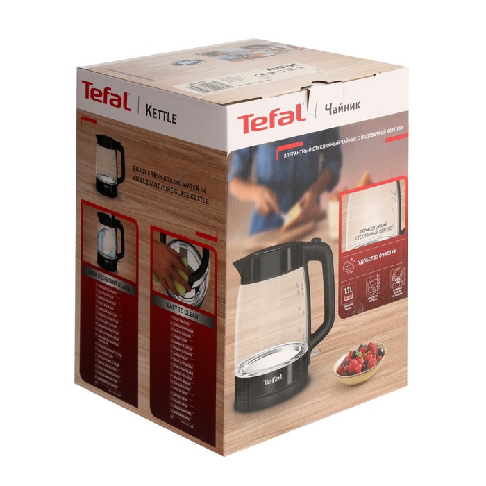 Чайник электрический Tefal KI840830, стекло, 1.7 л, 2200 Вт, чёрный - фото 51334804