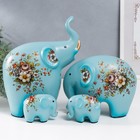 Сувенир керамика "Четыре слона - цветы" голубые набор 4 шт 7,5х9,5 17х21 27х22,5 см - фото 318811568
