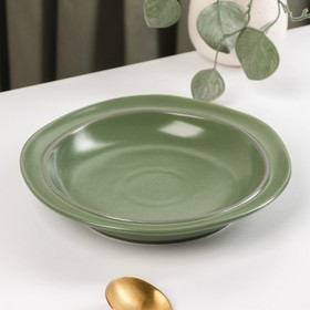 Тарелка керамическая глубокая «Крем», 380 мл, d=21,2 см, цвет зелёный