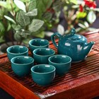 Набор для чайной церемонии керамический «Небо», 7 предметов: 6 пиал 70 мл, чайник 180 мл, цвет изумрудный - фото 4780992