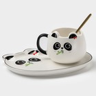 Чайная пара керамическая с ложкой «Панда», 2 предмета: кружка 180 мл, блюдце, рисунок МИКС - фото 1043123