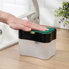 Дозатор для моющего средства с подставкой для губки Доляна, губка в комплекте, 385 мл, цвет чёрный - Фото 3