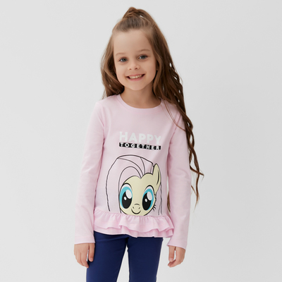 Футболка для девочки с длинным рукавом KAFTAN: Happy together, розовая, размер 28, рост 86-92 см