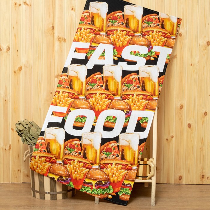 Полотенце банное вафельное Fast food 70х146 см, 100% хлопок, 160гр/м2 - Фото 1