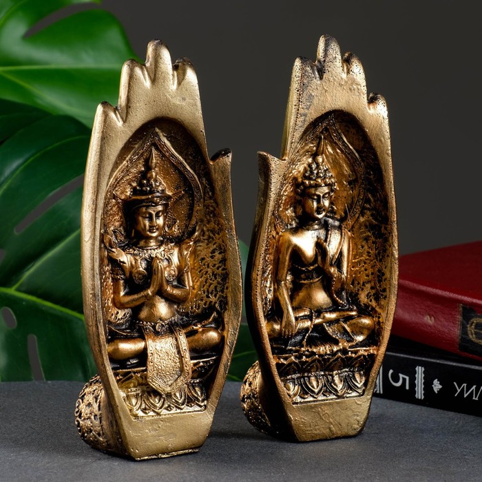 Фигура "Две ладони с Буддой" бронза, 11х21х8см - фото 1891233299