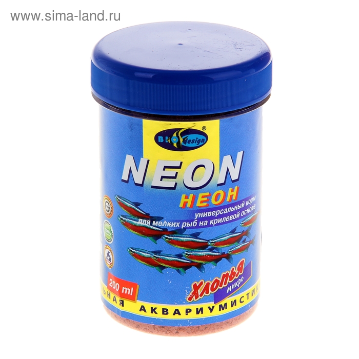 Универсальный корм для мелких рыб  "НЕОН" микро хлопья, 200 мл, 80 гр - Фото 1