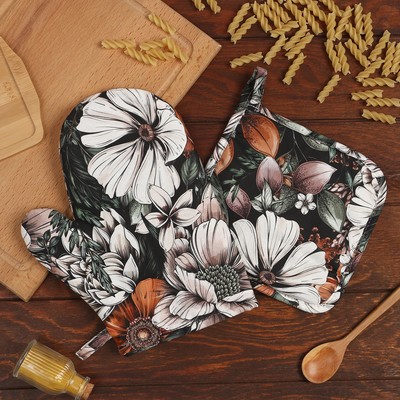 Кухонный набор Этель Meadow flower, варежка-прихватка, прихватка 19×19 см, 100% хлопок