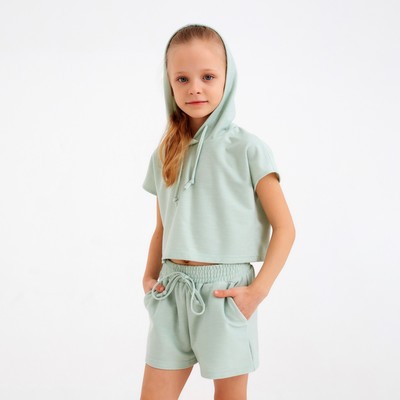 Комплект для девочки (топ, шорты) MINAKU: Casual Collection, оливковый, рост 122 см