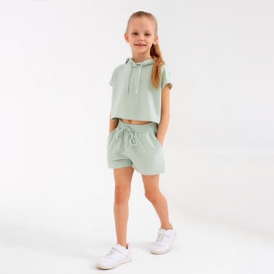 Комплект для девочки (топ, шорты) MINAKU: Casual Collection, оливковый, рост 122 см