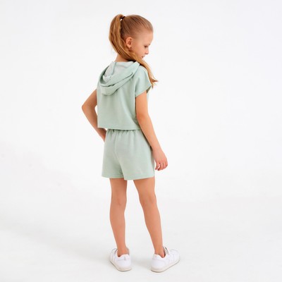 Комплект для девочки (топ, шорты) MINAKU: Casual Collection, оливковый, рост 122 см