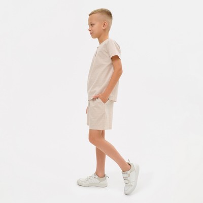 Костюм для мальчика (рубашка, шорты) MINAKU: Cotton Collection, бежевый, рост 116 см