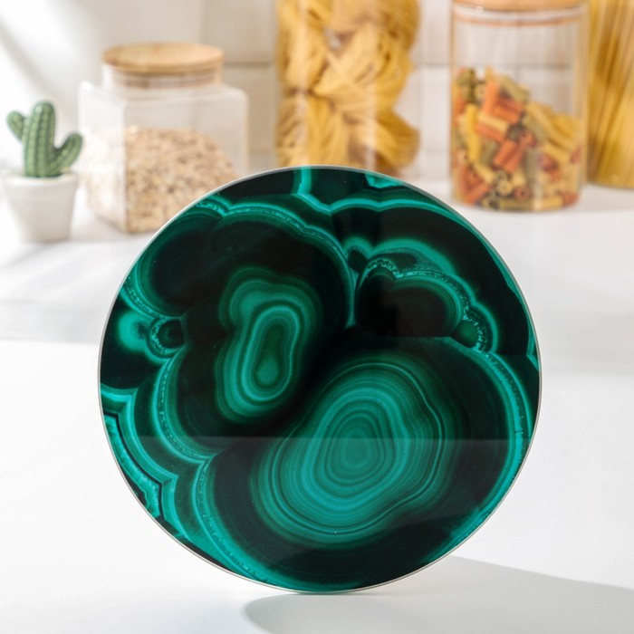 Доска разделочная Доляна «Малахит», d=20 см, стекло, зелёная - Фото 1