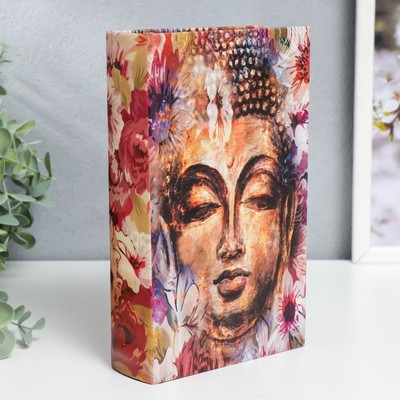 Шкатулка книга-сейф «Голова Будды в цветах», дерево, искусственная кожа, 21×13×5 см