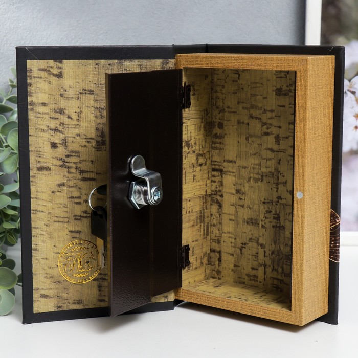 Сейф-книга дерево кожзам "Золотые лепестки на чёрном" 21х13х5 см - фото 1898605702