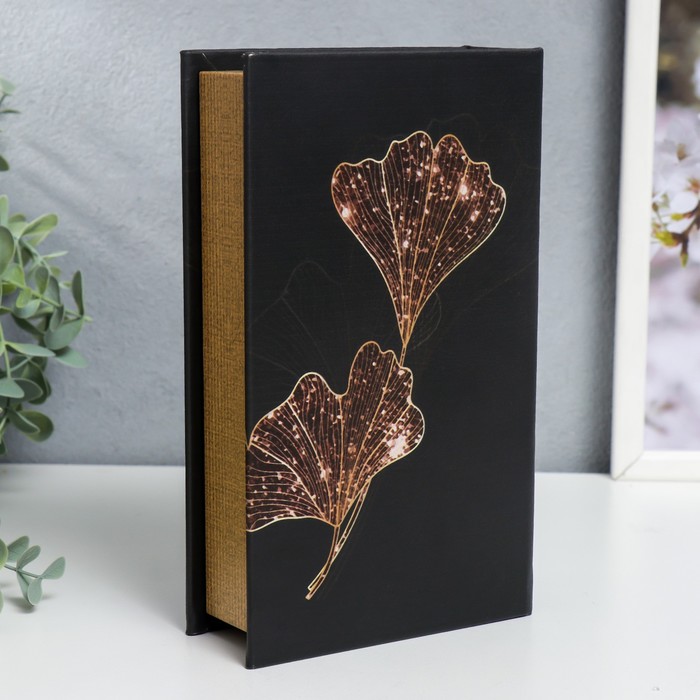 Сейф-книга дерево кожзам "Золотые лепестки на чёрном" 21х13х5 см - фото 1898605703