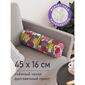 Подушка валик «Поляна тюльпанов, декоративная, размер 16х45 см